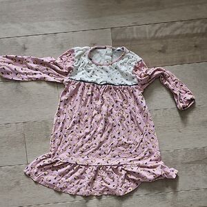 Girls' Pink and White Long Sleeve Dress